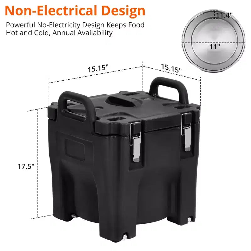 Food Insulated Bucket 20L with Directional Casters, Spoon Included, Base Support, Durable Stainless Steel Lining
