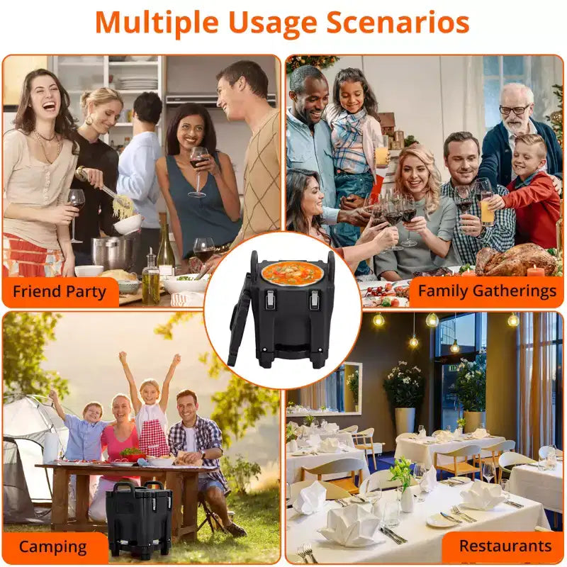 Food Insulated Bucket 20L with Directional Casters, Spoon Included, Base Support, Durable Stainless Steel Lining