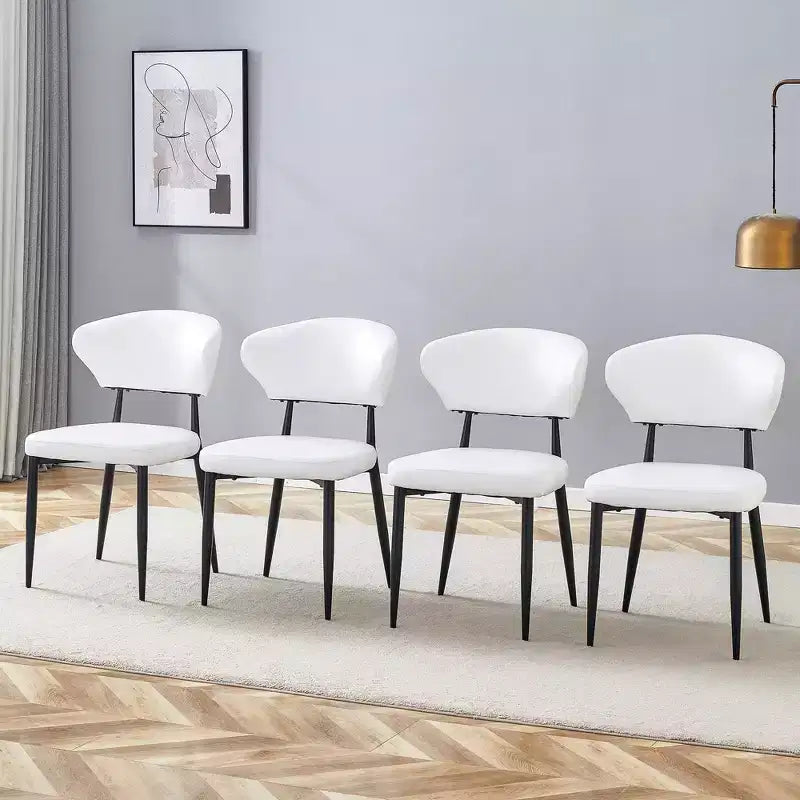 MAYEERTY Set of 4 White Minimalist Ergonomic Dining Chairs Curved Backrest Comfortable Seating