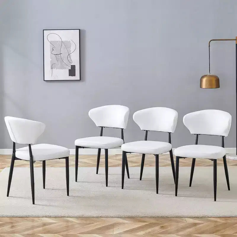 MAYEERTY Set of 4 White Minimalist Ergonomic Dining Chairs Curved Backrest Comfortable Seating