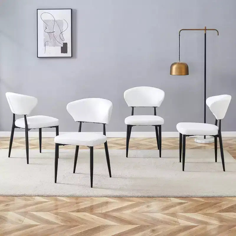 MAYEERTY Set of 4 White Minimalist Ergonomic Dining Chairs Curved Backrest Comfortable Seating