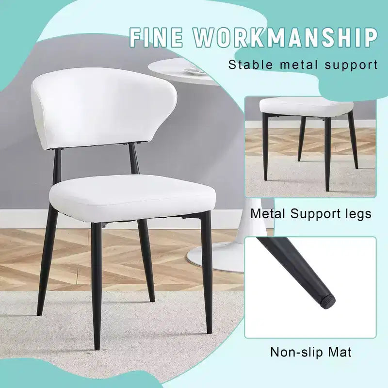 MAYEERTY Set of 4 White Minimalist Ergonomic Dining Chairs Curved Backrest Comfortable Seating