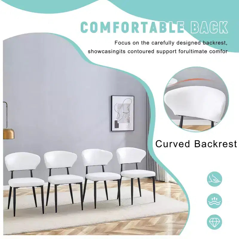 MAYEERTY Set of 4 White Minimalist Ergonomic Dining Chairs Curved Backrest Comfortable Seating