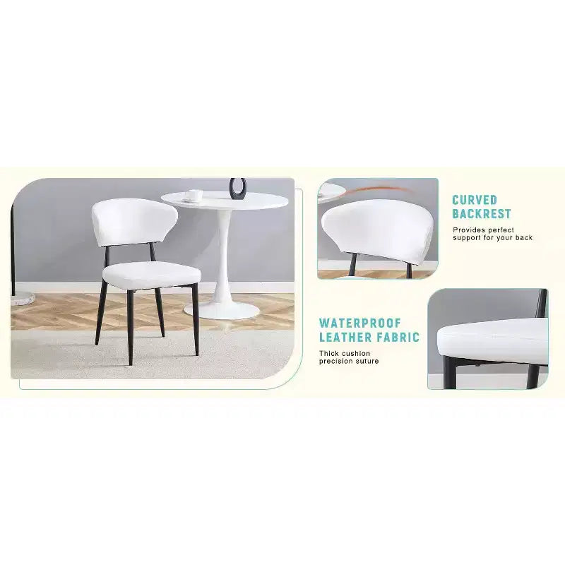 MAYEERTY Set of 4 White Minimalist Ergonomic Dining Chairs Curved Backrest Comfortable Seating
