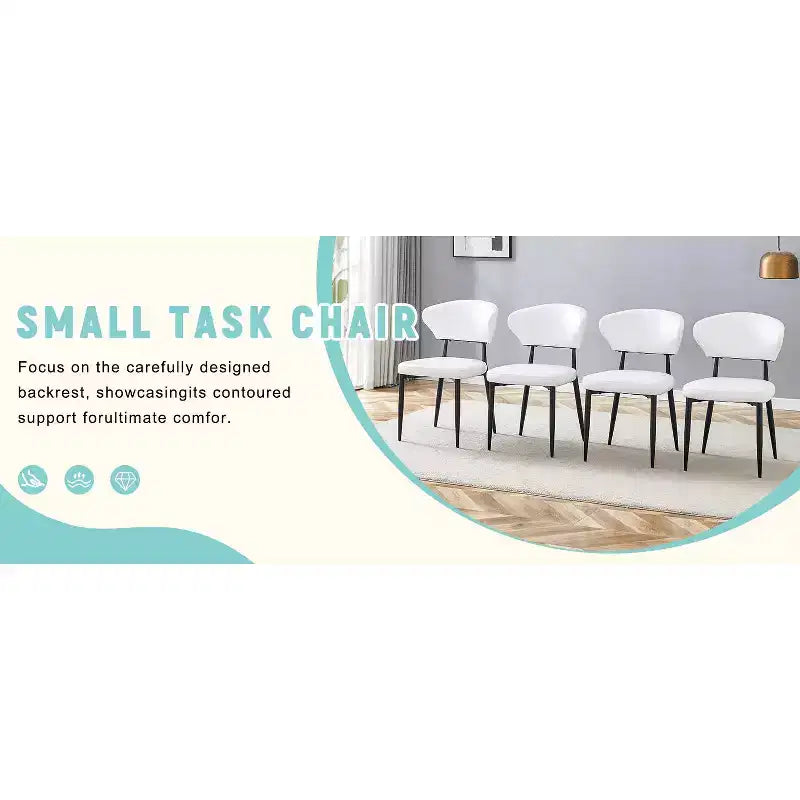 MAYEERTY Set of 4 White Minimalist Ergonomic Dining Chairs Curved Backrest Comfortable Seating