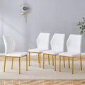 MAYEERTY Set of 4 Luxury Simple Dining Chairs White PU Gold Legs Vertical Stripe Back