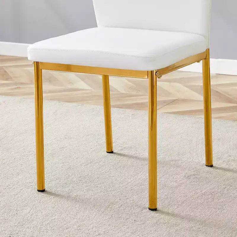 MAYEERTY Set of 4 Luxury Simple Dining Chairs White PU Gold Legs Vertical Stripe Back