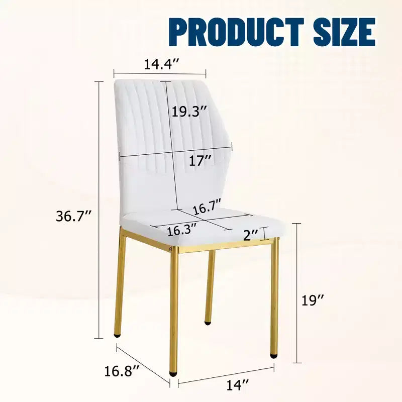MAYEERTY Set of 4 Luxury Simple Dining Chairs White PU Gold Legs Vertical Stripe Back