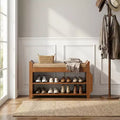 ELECWISH 31.5 Bamboo Shoe Bench with Storage - 2-Tier Shoe Rack, Hidden Drawer & Side Organizer, Brown