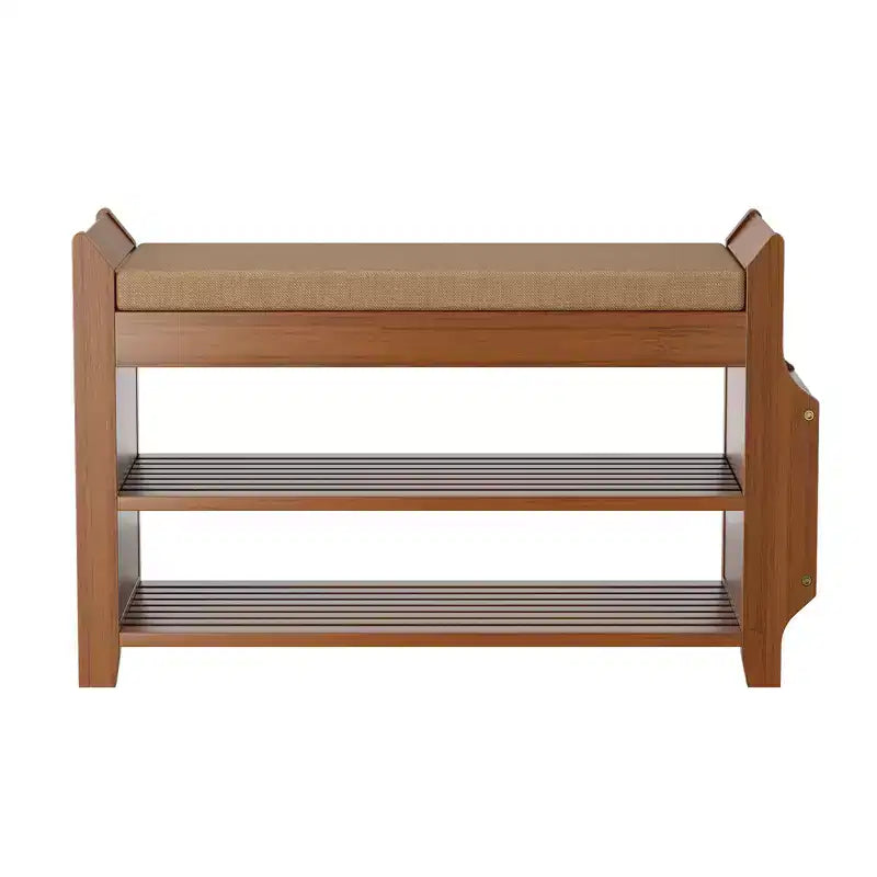 ELECWISH 31.5 Bamboo Shoe Bench with Storage - 2-Tier Shoe Rack, Hidden Drawer & Side Organizer, Brown