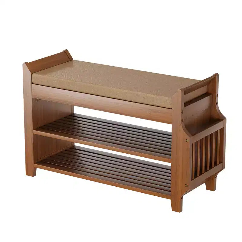 ELECWISH 31.5 Bamboo Shoe Bench with Storage - 2-Tier Shoe Rack, Hidden Drawer & Side Organizer, Brown