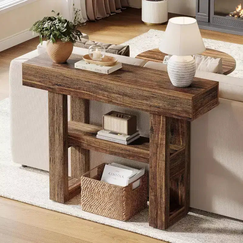 Lantine 41.34-Inch Farmhouse Console Table, 2-Tier Narrow Sofa Table Behind The Couch
