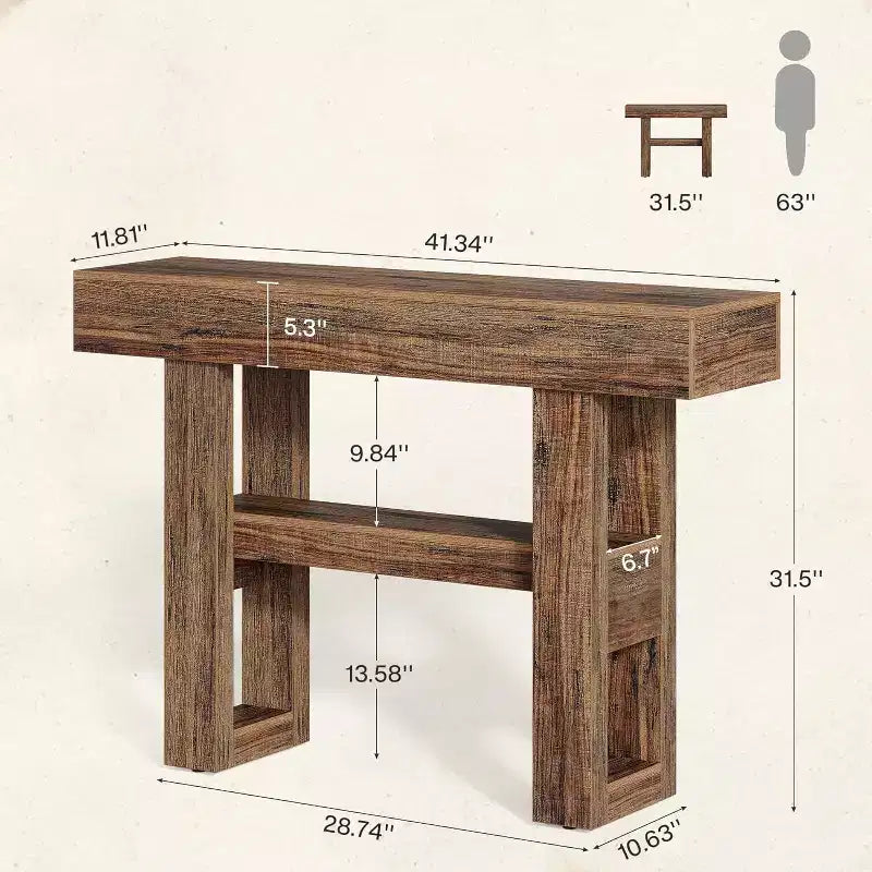 Lantine 41.34-Inch Farmhouse Console Table, 2-Tier Narrow Sofa Table Behind The Couch