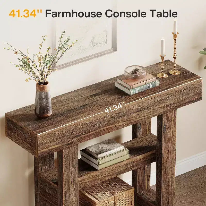 Lantine 41.34-Inch Farmhouse Console Table, 2-Tier Narrow Sofa Table Behind The Couch