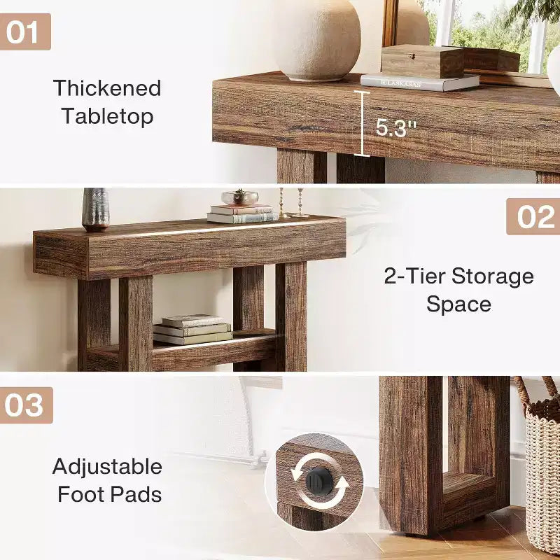 Lantine 41.34-Inch Farmhouse Console Table, 2-Tier Narrow Sofa Table Behind The Couch