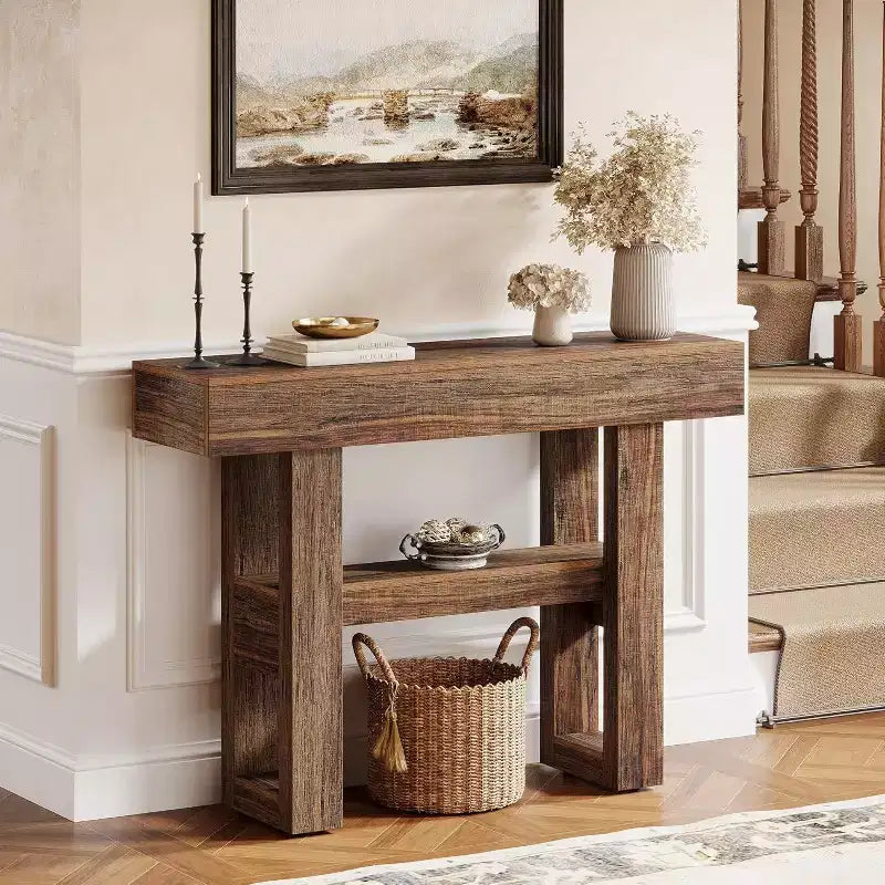 Lantine 41.34-Inch Farmhouse Console Table, 2-Tier Narrow Sofa Table Behind The Couch