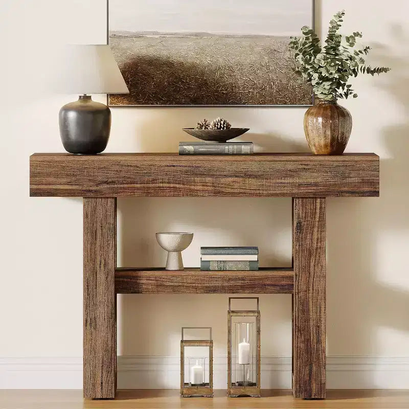 Lantine 41.34-Inch Farmhouse Console Table, 2-Tier Narrow Sofa Table Behind The Couch