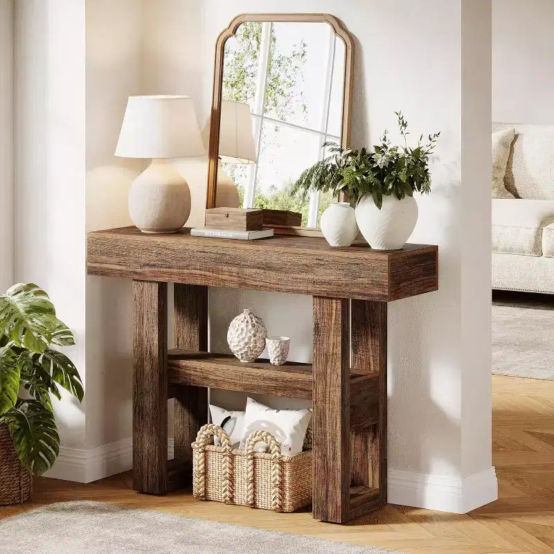 Lantine 41.34-Inch Farmhouse Console Table, 2-Tier Narrow Sofa Table Behind The Couch