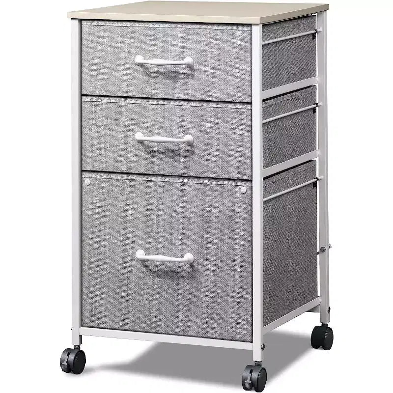 GALAXHERO 3 Drawer File Cabinet with Wheels, Rolling Printer Stand, Fabric Vertical Filing Organizer for Home Office, Letter Size Storage, Light Grey