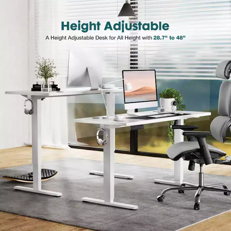 Ergonomic Height Adjustable Electric Standing Desk with T-Shaped Metal Frame and Memory Presets Modern Computer Workstation39.30x 23.60x45.40-White