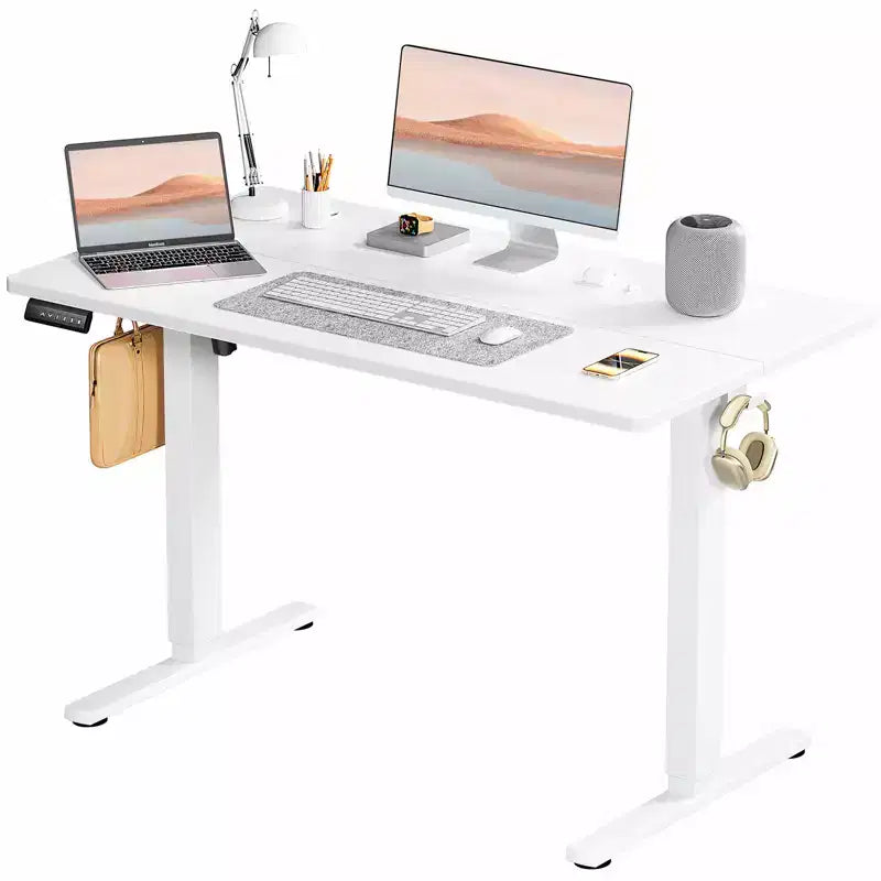 Ergonomic Height Adjustable Electric Standing Desk with T-Shaped Metal Frame and Memory Presets Modern Computer Workstation39.30x 23.60x45.40-White