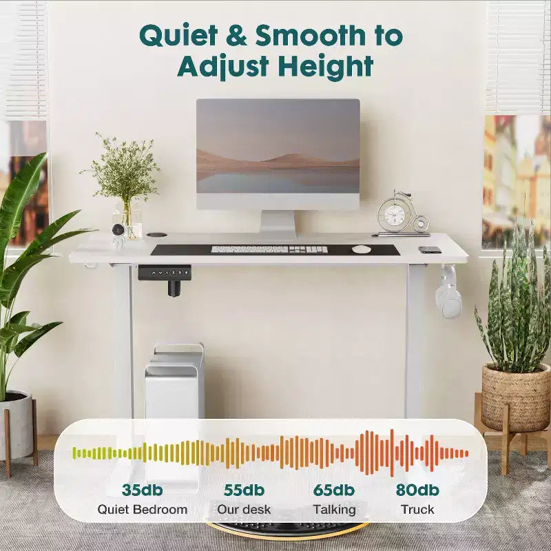 Ergonomic Height Adjustable Electric Standing Desk with T-Shaped Metal Frame and Memory Presets Modern Computer Workstation39.30x 23.60x45.40-White