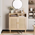Rattan Sideboard Buffet Cabinet Kitchen Storage with Adjustable Shelf, Modern Farmhouse TV Stand & Coffee Bar for Dining/Living Room