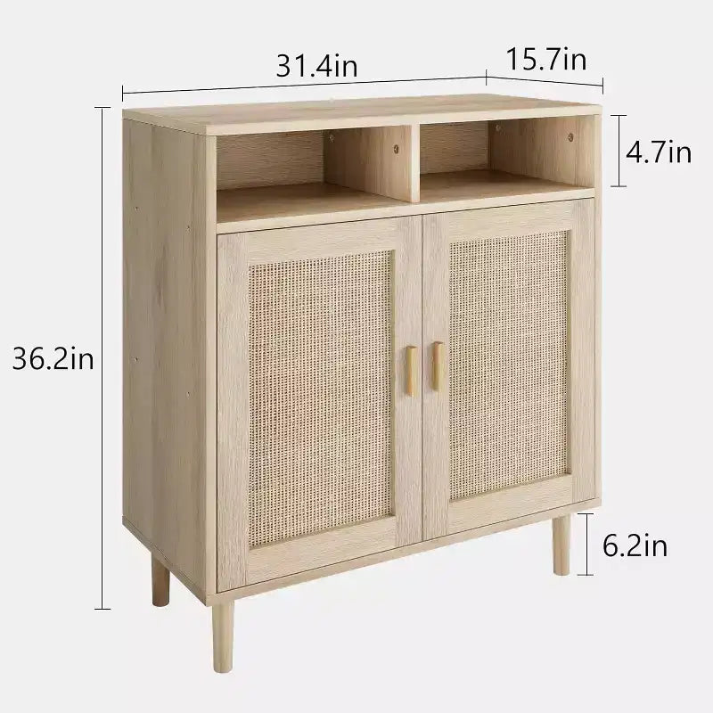 Rattan Sideboard Buffet Cabinet Kitchen Storage with Adjustable Shelf, Modern Farmhouse TV Stand & Coffee Bar for Dining/Living Room