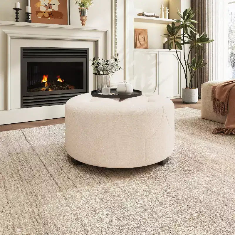Christopher Knight Home Furina Modern Upholstered Button Tufted Round Ottoman