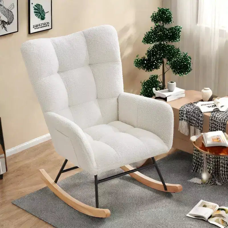 Fauteuil  Bascule pour la nurserie, Fauteuil  Bascule de Salon pour l'allaitement, fauteuils rembourrs Confortables avec Dossier Haut, Fauteuil