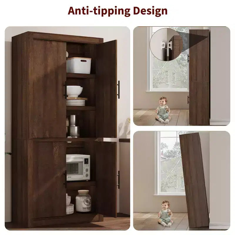 Tall Wooden Kitchen Pantry Cabinet for Dining, Living Room