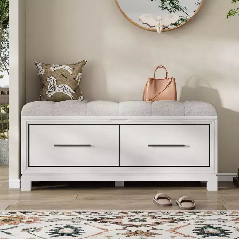 TUYOHW Shoe Bench with Removable Cushion, Entryway Bench with Hidden Storage for Living Room, Entryway and Hallways, White