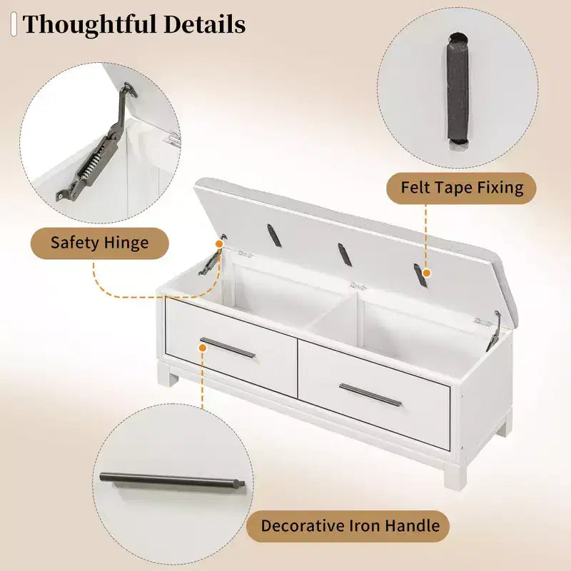 TUYOHW Shoe Bench with Removable Cushion, Entryway Bench with Hidden Storage for Living Room, Entryway and Hallways, White
