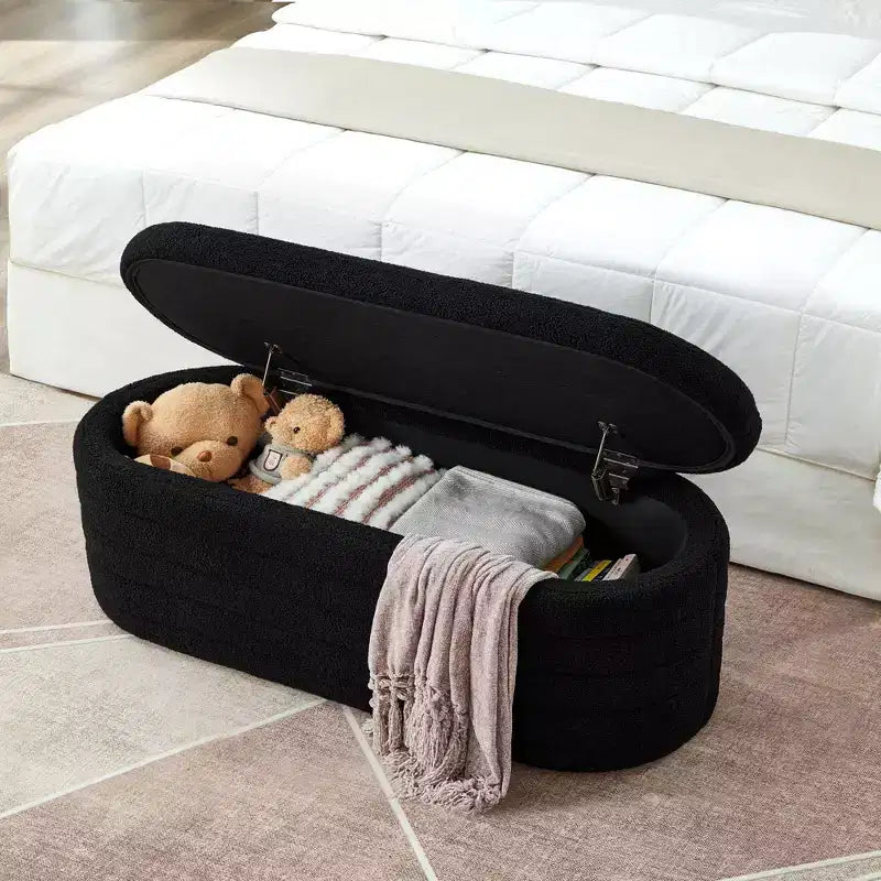 TUYOHW Modern Storage Ottoman Bench, Upholstered Bed Bench with Storage, Bed Stool with Safety Hinge for Bedroom, Black
