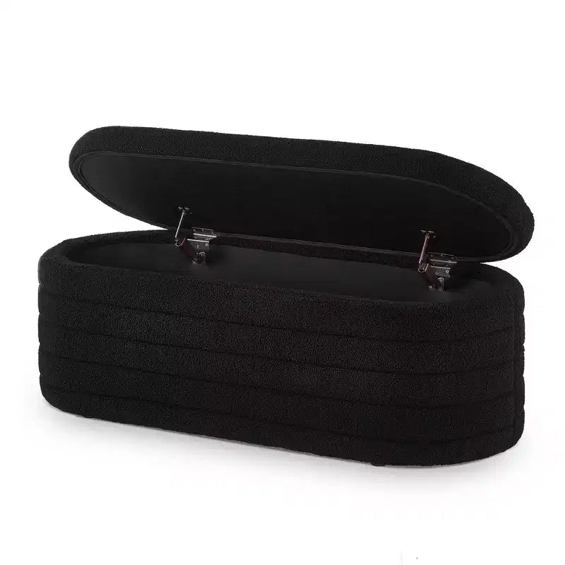 TUYOHW Modern Storage Ottoman Bench, Upholstered Bed Bench with Storage, Bed Stool with Safety Hinge for Bedroom, Black