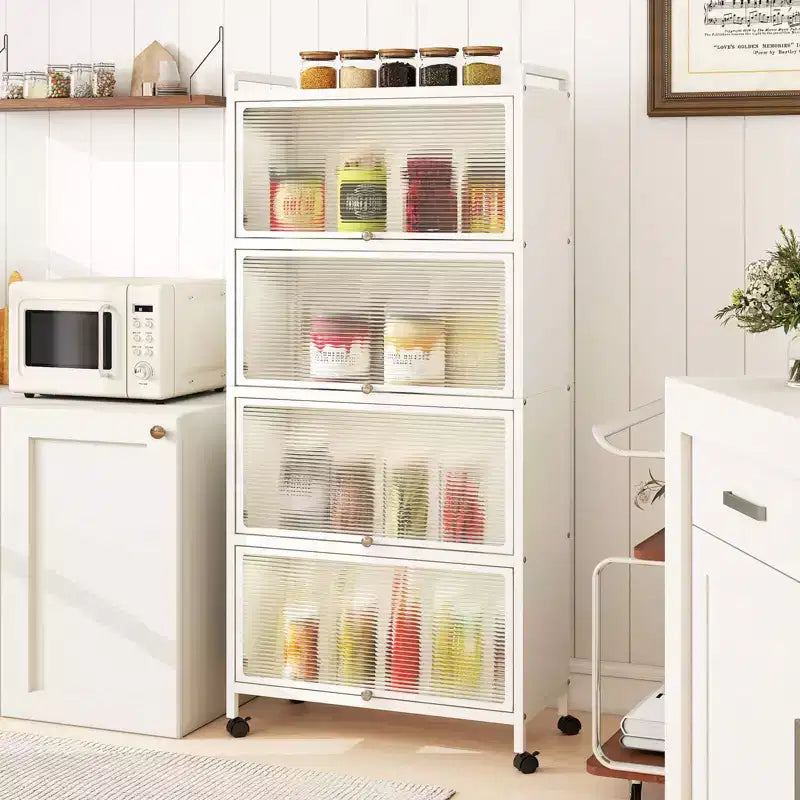Costway 4-Tier Storage Cabinet with Door Freestanding Bathroom Cabinet for Small Space White/Black