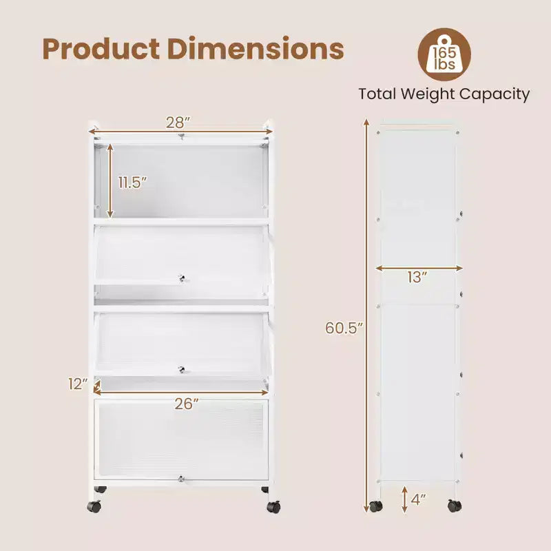 Costway 4-Tier Storage Cabinet with Door Freestanding Bathroom Cabinet for Small Space White/Black