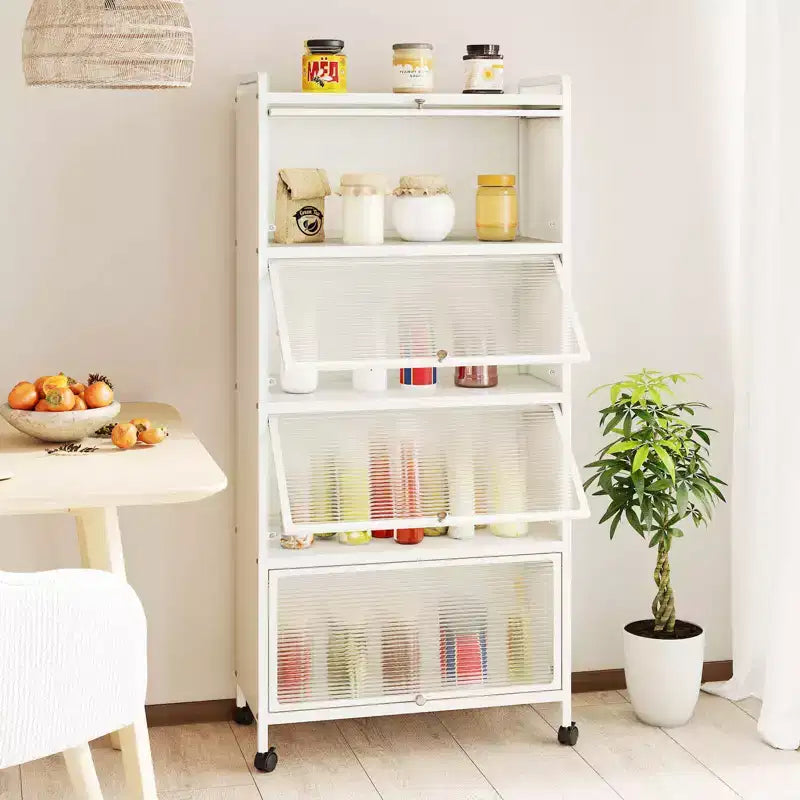 Costway 4-Tier Storage Cabinet with Door Freestanding Bathroom Cabinet for Small Space White/Black