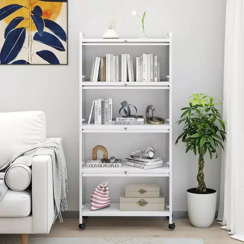 Costway 4-Tier Storage Cabinet with Door Freestanding Bathroom Cabinet for Small Space White/Black