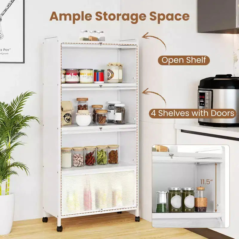 Costway 4-Tier Storage Cabinet with Door Freestanding Bathroom Cabinet for Small Space White/Black