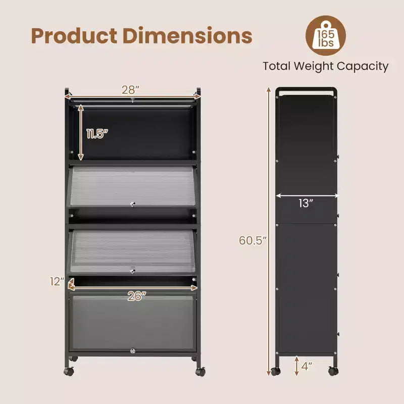 Costway 4-Tier Storage Cabinet with Door Freestanding Bathroom Cabinet for Small Space White/Black