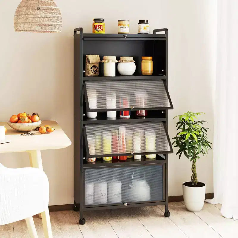 Costway 4-Tier Storage Cabinet with Door Freestanding Bathroom Cabinet for Small Space White/Black