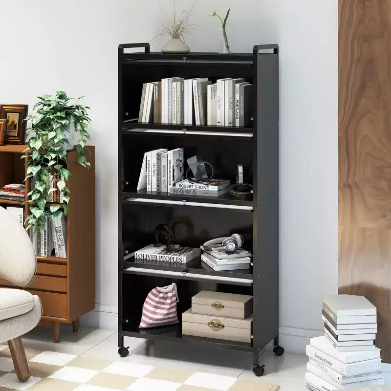 Costway 4-Tier Storage Cabinet with Door Freestanding Bathroom Cabinet for Small Space White/Black