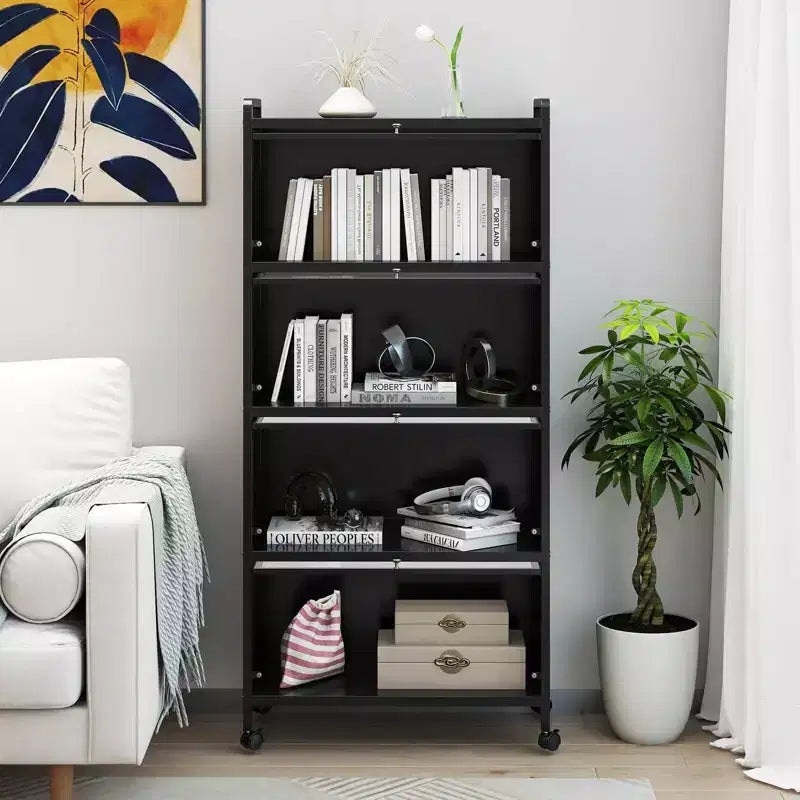Costway 4-Tier Storage Cabinet with Door Freestanding Bathroom Cabinet for Small Space White/Black