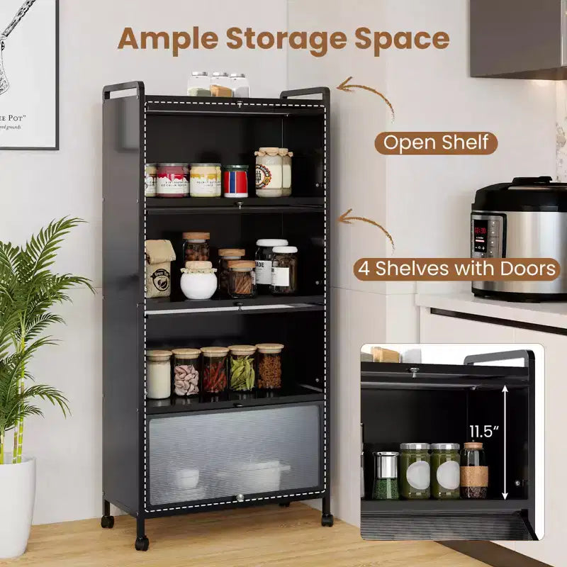 Costway 4-Tier Storage Cabinet with Door Freestanding Bathroom Cabinet for Small Space White/Black