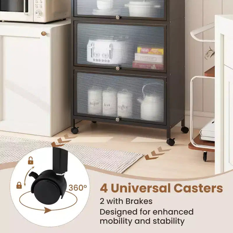 Costway 4-Tier Storage Cabinet with Door Freestanding Bathroom Cabinet for Small Space White/Black