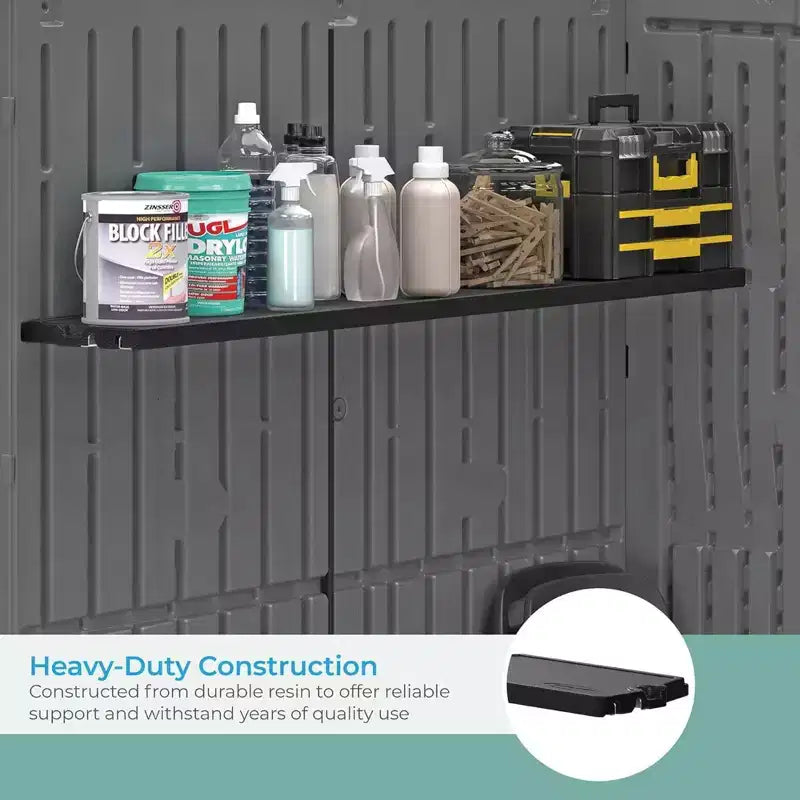 Suncast Horizontal or XL Vertical Shed Shelf Kit, Space Saving Shelving for Wall Mount Outdoor Storage Structures, 50 W x 10.25 D x 1.25 H, Black