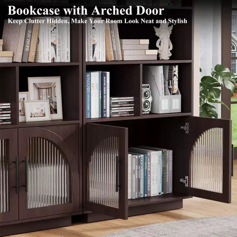 SOLACE FURNITURE 70 Tall Bookshelf, Bookcase with Doors, 5 Tier Bookshelf with Cabinet & Adjustable Shelves