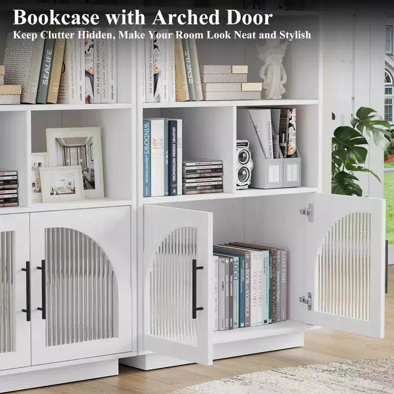 SOLACE FURNITURE 70 Tall Bookshelf, Bookcase with Doors, 5 Tier Bookshelf with Cabinet & Adjustable Shelves