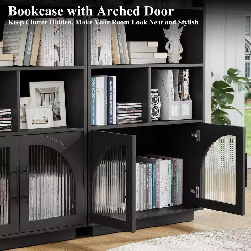 SOLACE FURNITURE 70 Tall Bookshelf, Bookcase with Doors, 5 Tier Bookshelf with Cabinet & Adjustable Shelves